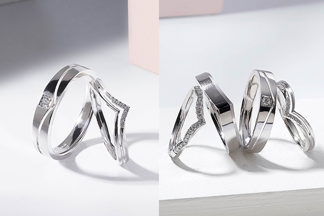 六福珠寶—婚嫁系列「以心釋愛」18K金鑽石對裝戒指