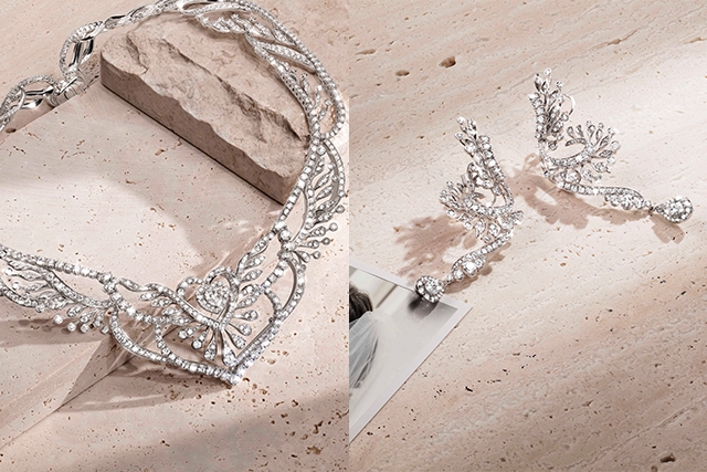 周大福婚嫁系列18K 白色黃金美鑽項鍊、耳環