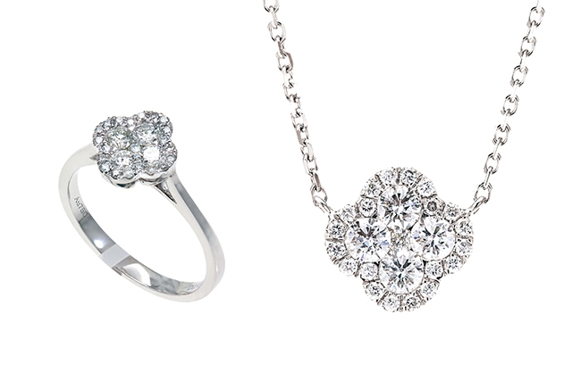 18K白色黃金鑽石頸鏈_18K白色黃金鑽石戒指