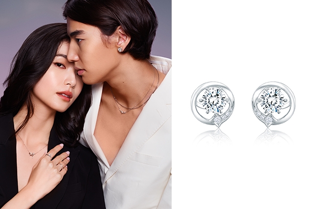 周大福「星旅」系列18K白色黃金美鑽耳環