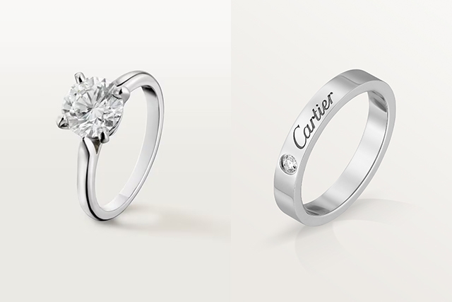 Solitaire 1895 單鑽戒指 搭配 C de Cartier 結婚戒指