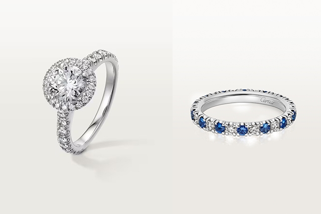 Cartier Destinée Solitaire 單鑽戒指 搭配 Etincelle de Cartier 結婚戒指