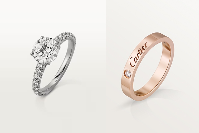 Solitaire 1895 單鑽戒指 搭配 C de Cartier 玫瑰金結婚戒指 (寬 3mm)
