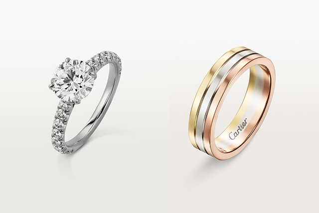Solitaire 1895 單鑽戒指 搭配 Vendome Louis Cartier 結婚戒指