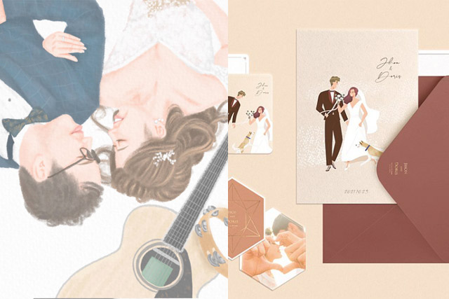 手繪喜帖推薦｜20款高質感手繪設計參考！客製化手繪水彩人像畫、手作西式婚禮地圖喜帖